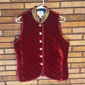 Nicoblu Medium Bentley Quilted Vest Crimson Red Silk Blend Velvet
